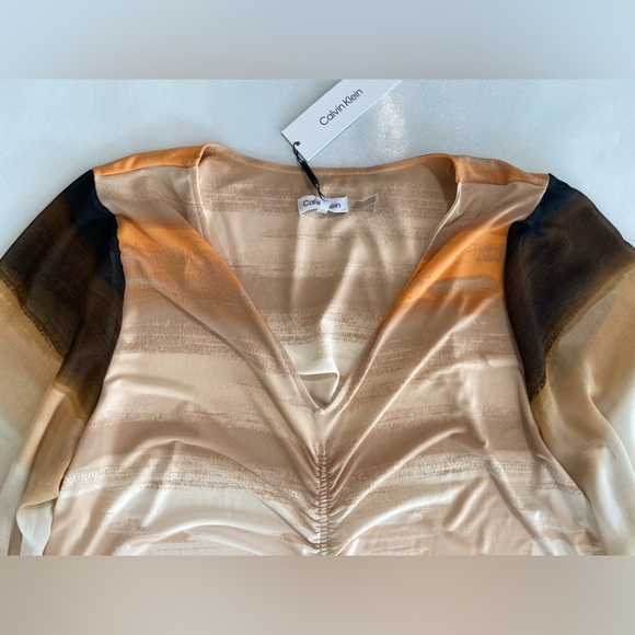 NEW 1X Plus Size Calvin Klein Ombre Matte Jersey V-Neck Long Chiffon Sleeve $80 - Picture 7 of 10